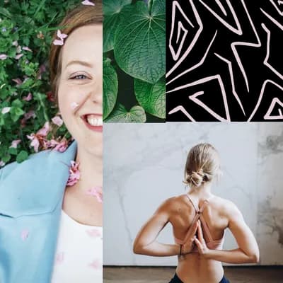 woman laying on grass smiling, leafs, yoga pose
